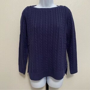 Women’s Navy Blue Cableknit Cotton Sweater MP Fisherman Preppy Heritage Nautical